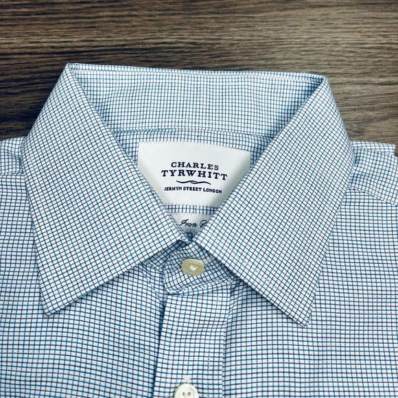 Charles Tyrwhitt White w/ Blue Check French Cuff Shirt 16-36 - Picture 2 of 3